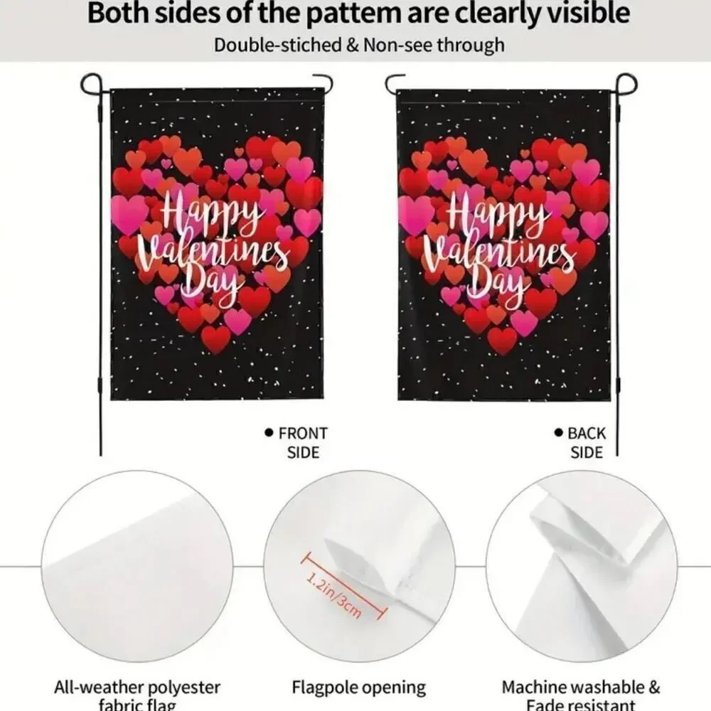 Happy Valentines Day Garden Flag Double Sided With Hearts Farmhouse New Decor